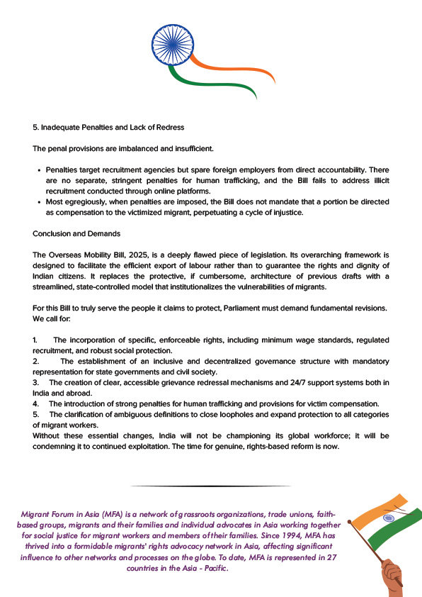 The Overseas Mobility (Facilitation and Welfare) Bill, 2025 arrives as a long-overdue attempt to replace the
archaic Emigration Act of 1983. It promises a modern framework for the millions of Indians working and living
abroad, particularly the vast population of labour migrants who form the backbone of India’s overseas workforce and who often migrate to high-risk destinations.